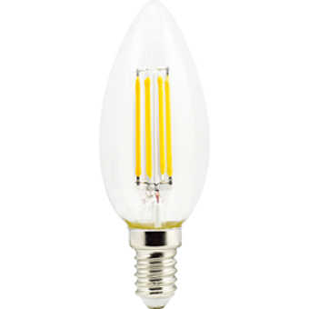 Лампа светодиод.candle LED 5,0W 220V E14 2700К 360гр филамент прозр свеча 96*37(N4QW50ELC), лампочка