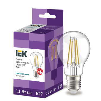 Лампа светодиод.classic А60 LED 11W 230V E27 4000К филамент 360гр IEK, лампочка