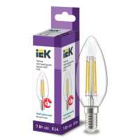 Лампа светодиод.LED 7,0W 230V E14 4000К 360гр филамент прозр свеча IEK, лампочка