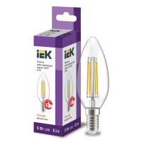 Лампа светодиод.LED 5,0W 230V E14 3000К 360гр филамент прозр свеча IEK, лампочка