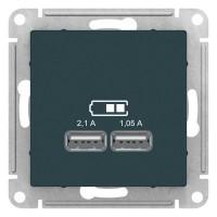 ATN000833 Розетка USB 2-я, 5В (2,1А+1,05А) Изумруд
