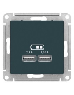 ATN000833 Розетка USB 2-я, 5В (2,1А+1,05А) Изумруд