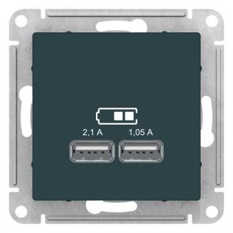ATN000833 Розетка USB 2-я, 5В (2,1А+1,05А) Изумруд