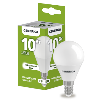 Лампа светодиод.globe G45 LED 10W 230V E14 4000К шар GENERICA, лампочка