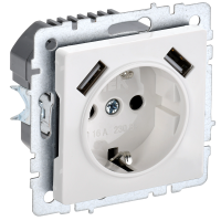 РЮш10-2-БрБ Розетка c з/к с з/ш 16А + USB(A+A, сумм=3.1А) BRITE (бел)