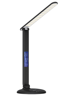 NL61 (B черный, настольный светодиодный свет-к, 3 ур. яркости,9 Вт, Часы, Будильник, Календарь.USB)