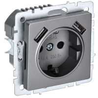 РЮш10-2-БрС Розетка c з/к с з/ш 16А + USB(A+A, сумм=3.1А) BRITE (сталь)