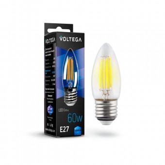 Лампа светодиод. LED 6W 230V E27 4000К 360гр филамент свеча Crystal Candle (7029), лампочка