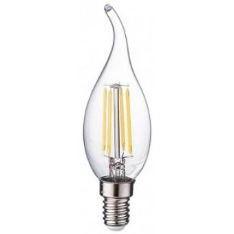 Лампа светодиод.LED 7W 220V E14 2700К 360гр филамент прозр свеча на ветру 125*37(N4UW70ELC) Premium, лампочка