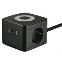 Удлинитель S-GCD 2 места 2Р+РЕ/3xUSB(по 2,4А) 1.5м,16А/220В, 3x1,5мм2 выкл.,черный