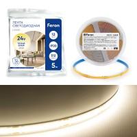 Лента LED.,теп.бел.,12Вт/м,24В, COB 512/м, 3000K, LS530 Feron(продаем кратно 5м) Лента LED.,теп.бел.,12Вт/м,24В, COB 512/м, 3000K, LS530 Feron(продаем кратно 5м)