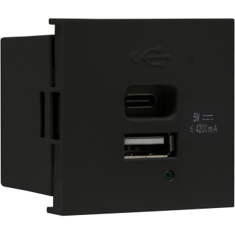 Механизм USB зарядное устр., 4.2А (А+C) (мат.черный) серия DUSB, Donel R98 Механизм USB зарядное устр., 4.2А (А+C) (мат.черный) серия DUSB, Donel R98