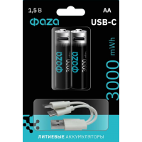 Комплект (Аккумулятор R6(2шт.)+USB провод), 1800мАч, Li-ion 1,5V  ФАZА