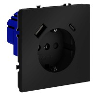 Розетка 1м, с/з с/ш, 16А + USB (A+C) (черн.мат)  S70 VOLTUM