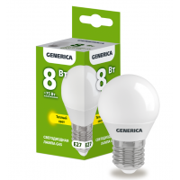 Лампа светодиод. G45 LED 8W 230V E27 3000К шар GENERICA, лампочка Лампа светодиод. G45 LED 8W 230V E27 3000К шар GENERICA, лампочка